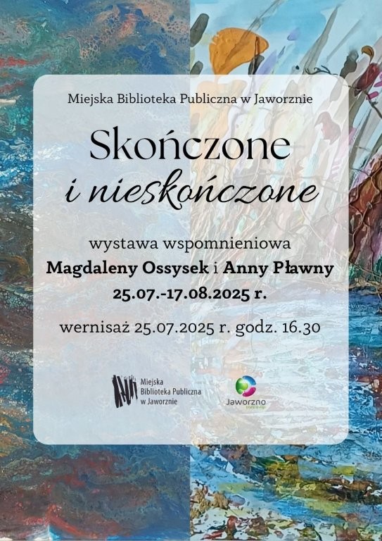 Plakat, treść zgodna z opisem wydarzenia. W tle różne obrazy obok siebie. Przedstawiają abstrakcję, prawdopodobni też wodę, rośliny.