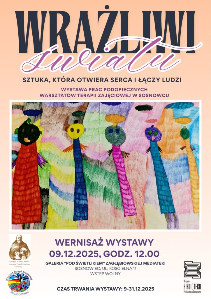 Na plakacie napis zgodne z opisem wydarzenia oraz tło łososiowe (jasne), poza tym zdjęcie / skan przedstawiające robione prawdopodobnie przez dzieci tworzone kredkami kolorowe ludziki lub aniołki (nad głowami mają aureole), Tło za aniołkami również jest kolorowe.