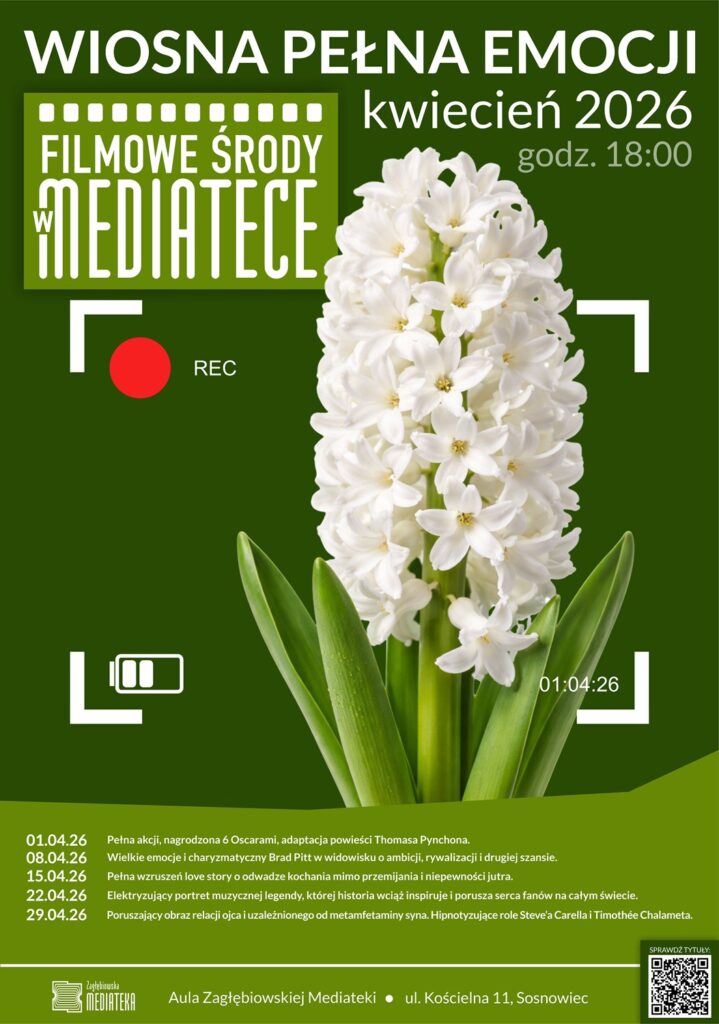 Plakat - tło zielone, na pierwszym planie biały kwiat (hiacynt lub podobny). Kwiat ten ujęty jest w białą ramkę (kadr) kamery, w rogu tej ramki znajduje się czerwona kropka - symbol nagrywania - z naniesionym obok małym napisem "REC". Z lewej u dołu tej ramki widnieje mała biała minimalistyczna grafika pokazująca poziom naładowania baterii. Poza tym białe napisy zgodne z opisem wydarzenia. U dołu po prawej stronie plakatu kod QR.