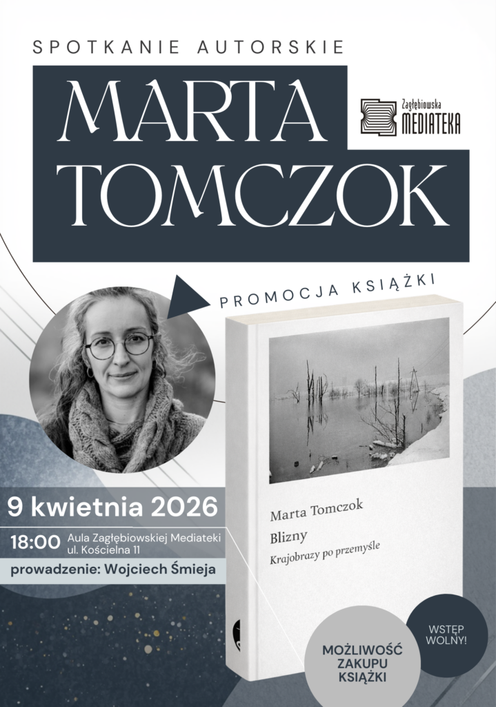 Plakat, w odcieniach szarości (oraz prawdopodobnie niebieskości o mocno zmniejszonym nasyceniu, zatem sprawiającej wrażenie szarości). Po lewej czarno-białe zdjęcie (portret kobiety) wpisane w okrąg. Po prawej zamieszczono książkę "Blizny". Poza tym teksty zgodne z opisem wydarzenia.