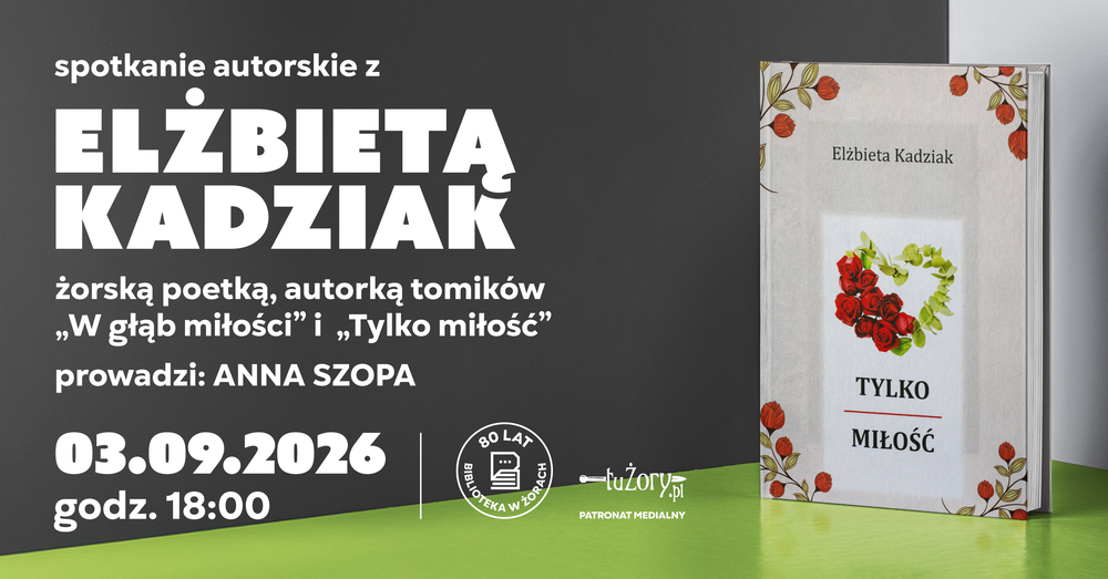 Poziomy baner, po prawej stronie zdjęcie książki stojącej na zielonym podłożu/ Poza tym białe napisy zgodne z opisem wydarzenia.