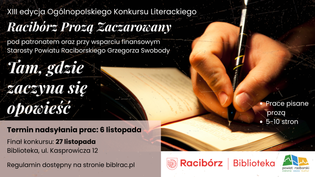 Baner poziomy, który zawiera zdjęcie przedstawiające dłoń trzymającą długopis i piszącą w notatniku. Tło Ciemne. Napisy głównie białe, zgodne z opisem wydarzenia.